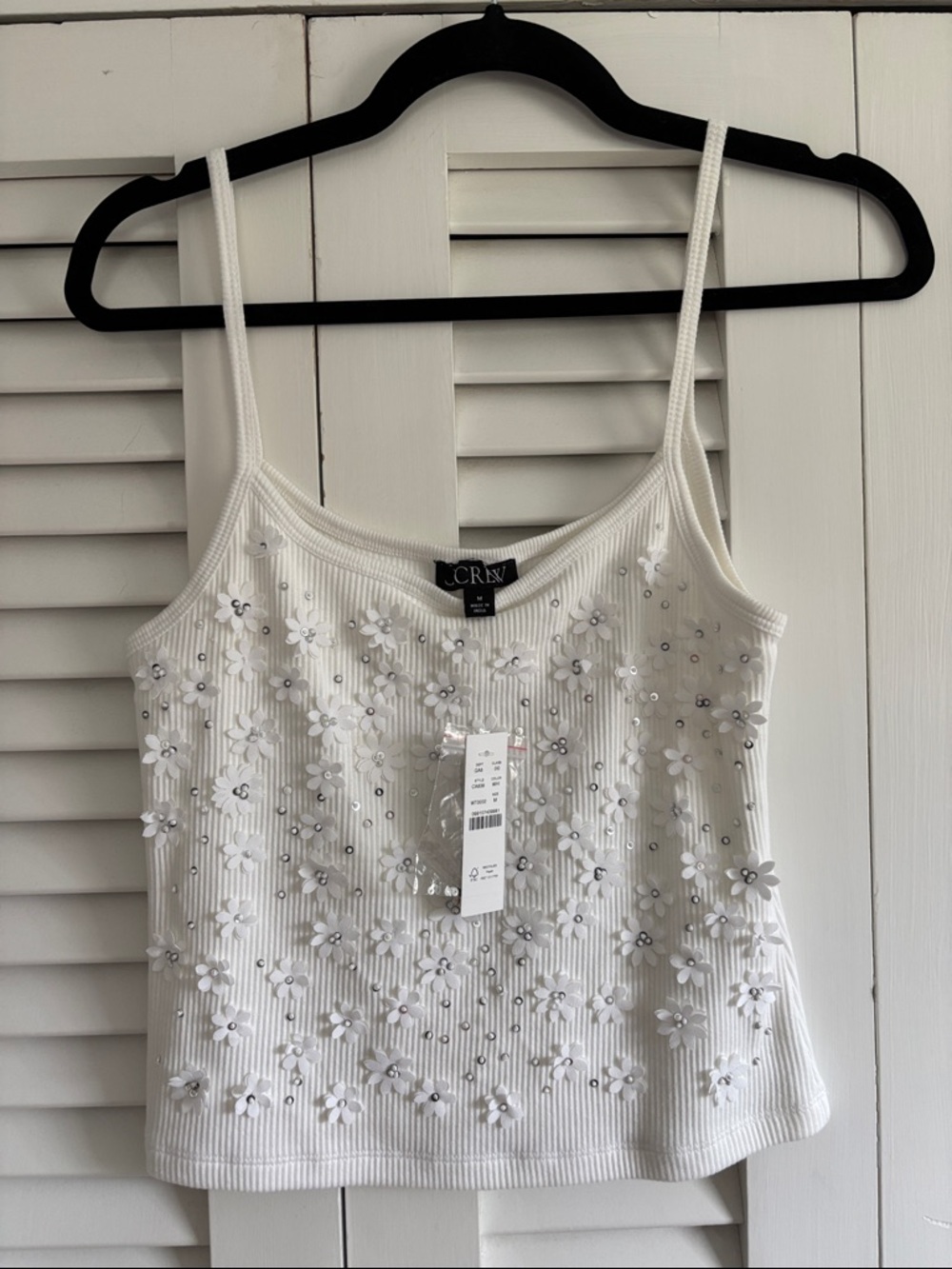 Women’s jcrew floral appliqué tank white sz medium